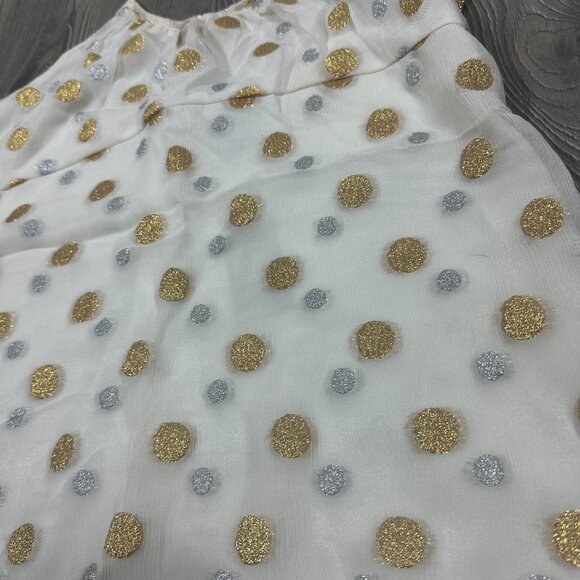 NWT Express Design Studio White Silk Halter Top with Gold & Silver Polka Dot Y2K - Picture 2 of 6